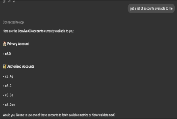ChatGPT response listing authorized c3 accounts