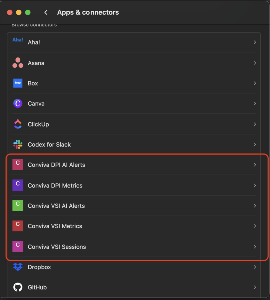 ChatGPT connectors list for activating a connector