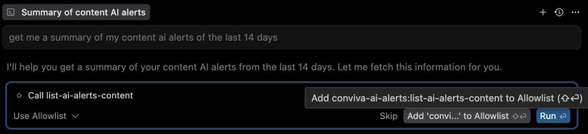 Cursor tool-permission prompt allowing the Conviva MCP tools