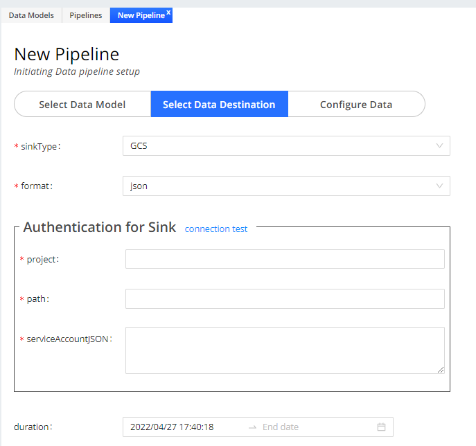 Conviva Connect pipeline configuration for selecting the data destination