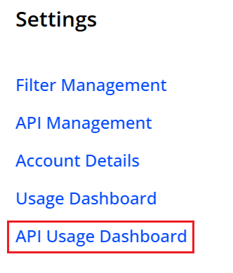 API Usage Dashboard menu item